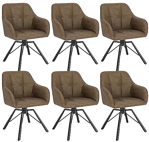 WOLTU Esszimmerstühle drehbar 6er-Set, Küchenstuhl, Polsterstuhl, Drehstuhl, bequemer Stuhl mit Armlehnen Rückenlehne, Armlehnenstuhl für Esszimmer Wohnzimmer, mit Kunstlederbezug, Braun, BH366br-6