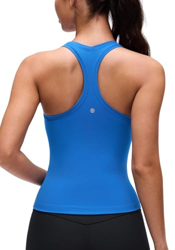 CRZ YOGA Butterluxe Racerback Tank Tops for Women - Yoga Workout Casual Gym Athletic Camisole Tight Sleeveless Shirts Sparkle Blue Large