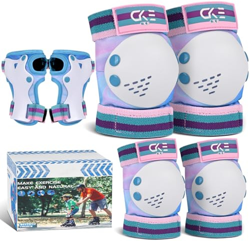 CKE Juego de Rodilleras y Coderas para niños, Juego de Equipo de protección para niñas y niños, con muñequeras para Patinaje, Ciclismo, Bicicleta, Patinaje en línea