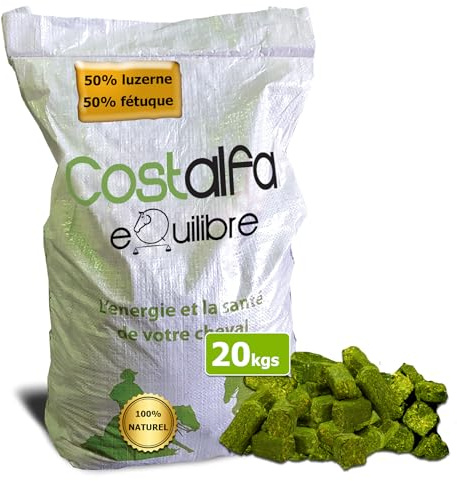 Costalfa Equilibre 20kg, Alimentation chevaux, nourriture de base pour votre cheval, mélange 50% luzerne et 50% foin de fétuque. Renforce le système immunitaire, la digestion et l’équilibre du cheval.
