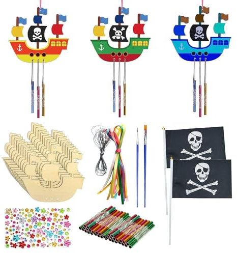 Juego De Carillón De Viento De Barco Pirata De Madera De 10 Uds., Artesanías De Carillón De Viento, Colgantes Decorativos, Materiales De Carillón De Viento Diy Para Niños, Juguetes Para Niños