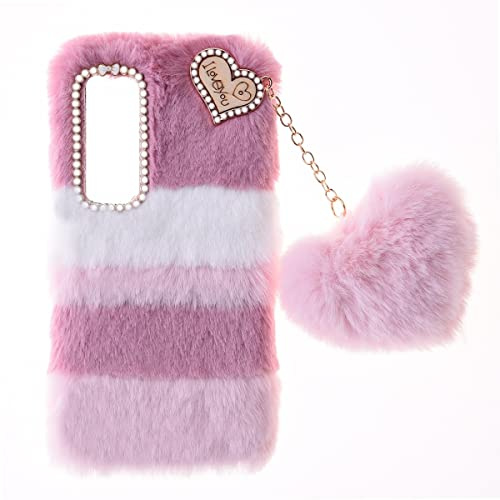 Coque pour Samsung Galaxy S24 FE Coque de Protection Fluffy Fur Plush Housse TPU Bumper Etui Antichoc Soft Warm Love Bling Cover Fluffy Fur Skin Case Phone Case pour Samsung S24 FE,Collage Rose
