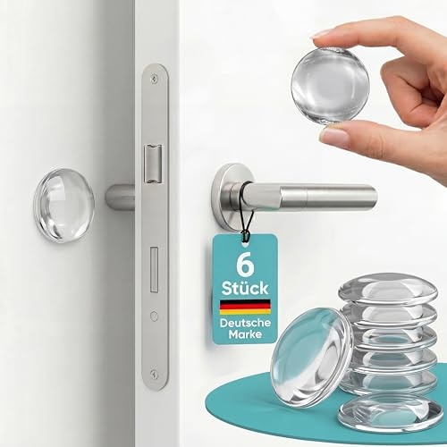 Dörrstopp, vägg, självhäftande, kristallklar [6 stycken] – 40 mm bred gummibuffert och dörrhandtagsstopp, stötdämpande dörrhandtag, väggskydd, dörrhandtag, stoppbuffert för dörr och fönster