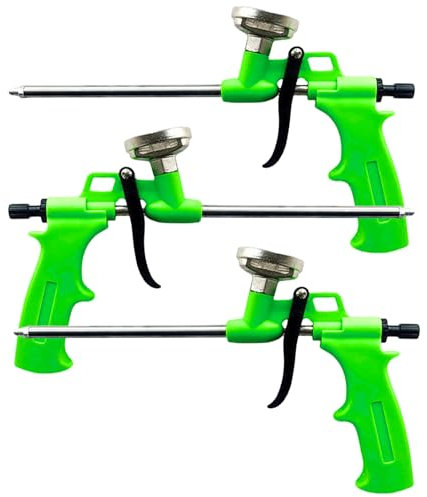 Asfrode 3 Stück Schaumpistole, PU Pistolenschaum Bauschaum Pistole aus Metall Profi-Dosierpistole mit Kunststoffgriff für Profi Heimwerker zum Abdichten Füllen Abdichten(Grün)