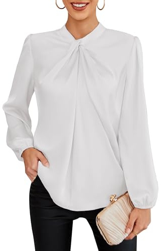 GRACE KARIN Women's Long Sleeve Shirts Mock Neck Casual Satin Blouse Tops for Business Office Work Ivory L
