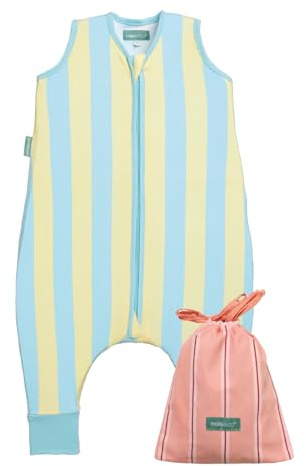 molis&co - Sacco nanna estivo per bambini, con piedi, 0,5 TOG, sacco a pelo per bambini, con gambe, 100% cotone (Oeko-TEX 100), qualità premium, Blue Sunshine (70 cm)