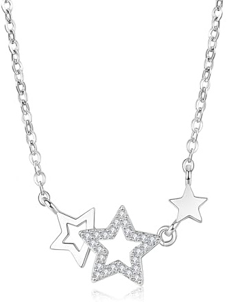 Hinvan Colgante Estrella Collar de Plata de Ley 925 con Circonita Cúbica Colgante Plata Collares Estrella Cadena de Mujer Collar Plata para Mujer Niña con Caja de Regalo