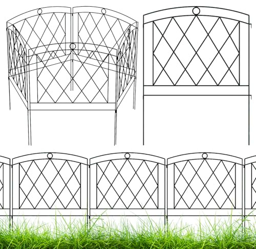 The Fellie Metal Fence Panels 61(L)*80(H) CM, Rustproof Metal Fence 5 Panels, Decorative Outdoor Garden Border Animal Barrier for Patio/Backyard/Flower Bed