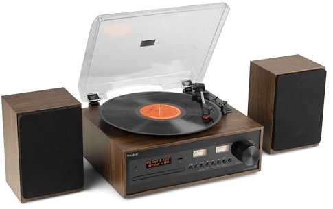 Audizio Boston - Plattenspieler mit Lautsprecher, CD-Player, DAB+ Radio, Schallplattenspieler Bluetooth & USB - Stilvolle HiFi-Anlage für Vinyl, Musik-Streaming & Radio - Riemenantrieb & Retro Design