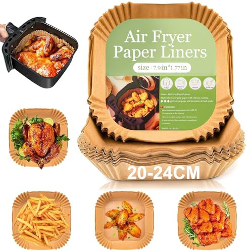 Peach Street Carta Fritta a Aria, 100 Unità, 20-24CM, Senza BPA,Carta Fritta Monouso di Qualità Alimentare per Forno,Cottura e Forno a Microonde, per Pentole a Aria da 5 a 8 litri