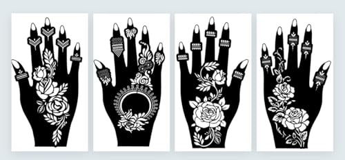 4 blad rosor tatuering stencil blommor tatuering mall för handmålade rosor 4