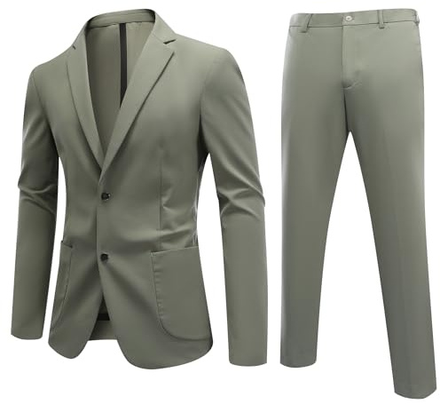 Allthemen Traje de 7 Piezas Casual Hombre Elástico Trajes Esmoquin Colors Sólido Chaqueta y Pantalones Negocio Verde 3XL