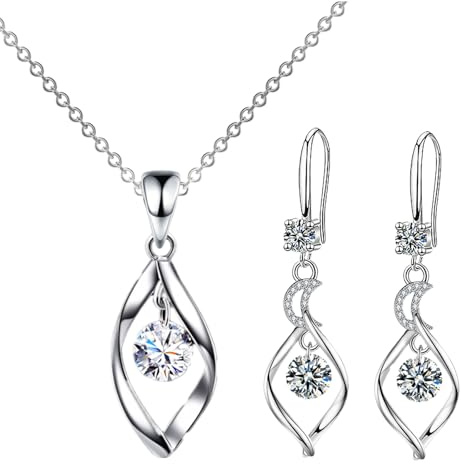 APMGONT Silver Jewellery Sets for Women, Women Crystal Teardrop Necklaces and Earrings Sets, Crystal Women's Jewellery Sets with Zirconia Hook Dangle Earrings Gift for Birthday Christmas (Silver C)