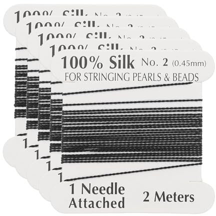 Hoite 5 pezzi di filo per perline in pura seta da 0,45 mm - con ago per annodare perle attaccato (nero)