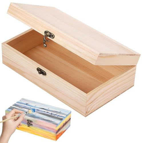WaaRiuQ Wooden Box with Lid, Wooden Box with Hinged Lid, Memory Boxes, Wood Storage Box, 15x10x5 cm, Handmade Wood Crate for Jewelry, Keepsakes and Display, Handmade Look Memory for Home Decor