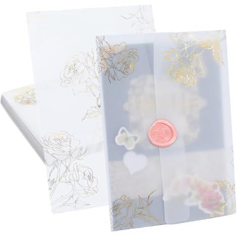 PH PandaHall 100 Pack Wedding Vellum Jackets for 13x18cm Invitations, Pre-Folded Translucent Vellum Paper Wraps Clear Embossed Decorative Paper for Bridal Shower Birthday Graduation Party