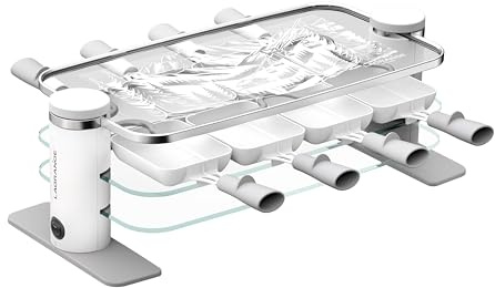 LAGRANGE Appareil à raclette 8 personnes, Poêlons céramique (formule sans PFAS), 1000 W, Plateaux verre, plateau supérieur démontable, Repose poêlons intégré, Design épuré, Bouton marche/arrêt, 079822