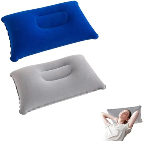 2 Pcs Inflatable Pillow,Blow Up Pillow,Camping Pillows for Adults,Beach Pillow for Sunbathing,Compact Inflatable Pillows for Camping,Inflatable Cushion for Outdoors,Travel,Fishing (Grey+Navy Blue)