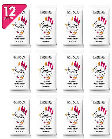 Bodipure All-In-1 Moisturizing Hand Mask | Keratin & Vitamin E Hand Mask for Dry Cracked Hands | Natural Moisturizing Gloves Formula | Strengthen Nails & Repair Hands (12 Pairs)