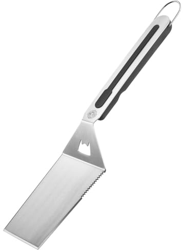 GEFU BBQ Wender, ultraflacher Edelstahlwender mit gezahnter Kante & Flaschenöffner | Für Steak, Rippchen, Burger | Ergonomisch | Spülmaschinengeeignet
