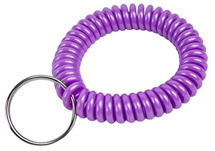 Lucky Line 2” Spiral Wrist Coil with Steel Key Ring, Flexible Wrist Band Key Chain Bracelet, Stretches to 12”, Purple 1 PK (410651)