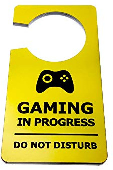 OriginDesigned Gaming in Progress – Do Not Disturb – dörrhängare för rum skylt i gul akryl för pojkar, flickor, sovrum, datorspel, Fortnight, Minecraft