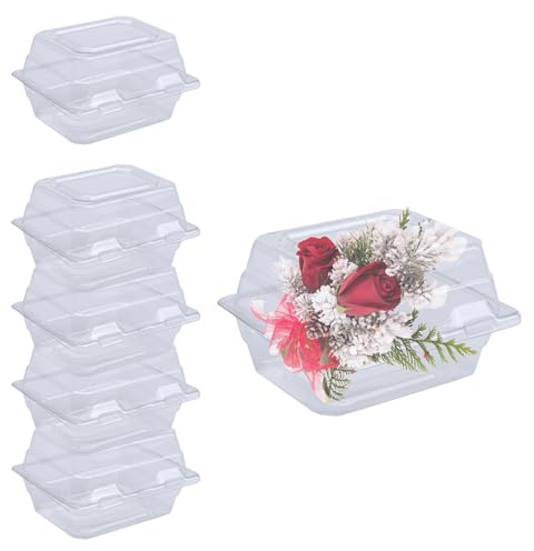 Curtis Wagner Plastics CW-543 Clear Boutonniere Flower Boxes (5-Pack) Size 4.5 x 3.75 x 3 | Plastic Floral Containers for Corsage, Small & Large Flowers | Perfect for Weddings, Proms, Keepsakes