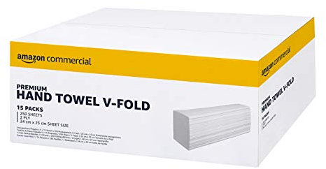 AmazonCommercial Singlefold (V-Falz / ZZ-Falz) Papierhandtücher, 2-lagig Deinked, 3750 Blätter (250 Blätter, 15-er Pack), Blattgröße: 24 x 23 cm, H3-Spender Kompatibel