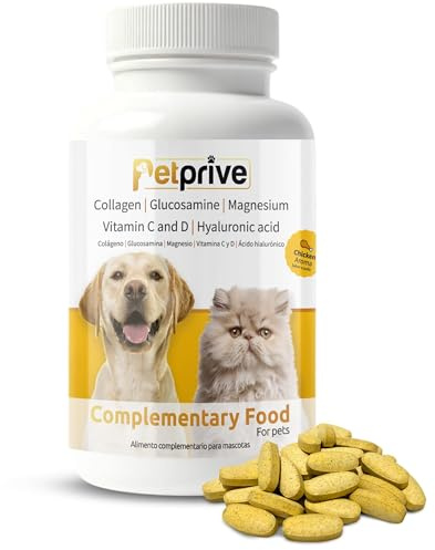 Petprive Suplemento Natural Antiinflamatorio Condoprotector para Perros y Gatos con Colágeno Hidrolizado, Glucosamina, Ácido Hialurónico, Magnesio, Vitamina C y D y Garra del Diablo