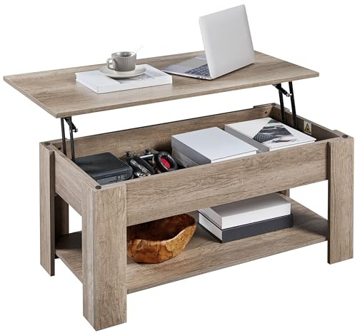 Yaheetech Tavolino da Caffè sollevabile Tavolo Moderno Elevabile da Salotto Divano Caffè con Ripiano Inferiore 98 x 50 x 42-56 cm Grigio