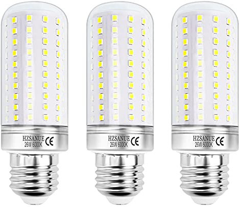 HZSANUE LED Maíz Bombilla 26W, E27 Tornillo Edison, 200W Incandescente Equivalentes, 6000K Blanco Frío, 2900lm, 3 Pack