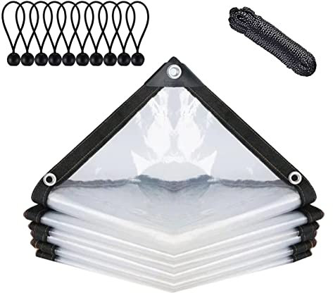 BCBIG Telone impermeabile trasparente con occhielli, per mobili da giardino, utilizzabile per esterni, impermeabile, isolamento delle piante, per mobili, antipolvere, con cordoncino, 2 x 3 m