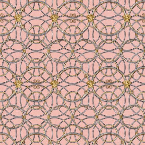 Barocktapet Profhome 370496-GU fibertapeter slät med ornament glänsande silver guld rosa grå 7,035 m2