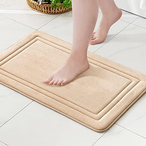 MIULEE Badematte Memoryschaum Badteppich rutschfeste Memory Foam Matte Teppich Badezimmerteppich saugfähige Badvorleger Duschvorleger Fussmatte Duschmatte für Badewanne Bad Toilette 40x60cm Kamel