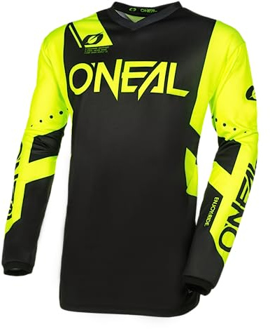 O'NEAL | Maglia da Motocross a Manica Lunga | MX Enduro | Protezione Gomiti Imbottita, Collo a V, Traspirante | Element Jersey Racewear V.24 | Adulto | Nero Giallo Neon | Taglia XL