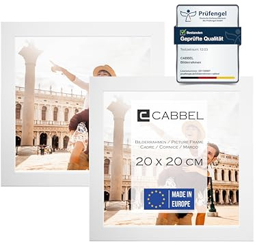 CABBEL confezione doppia (set di 2) cornice 20x20 cm, bianca, robusta cornice in legno MDF, plexiglass infre