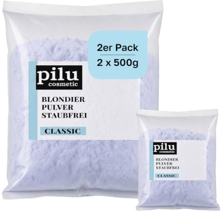 pilu cosmetic Poudre blonde 500 g, bleu sans poussière, blanchissant doux, blanchiment jusqu'à 7 nuances, ultra fort, bleu blanchissant, anti-jaune, 2 pièces