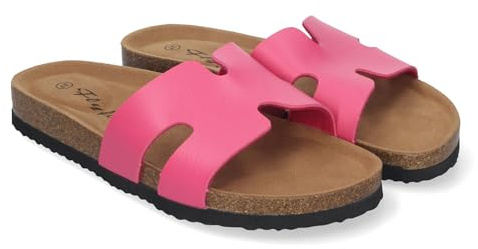 84826 Sandalia Planas para Mujer con Piso Bio, Comodas y Elegantes con Detalles en la Pala, Planta Anatomica, Ideales para Primavera Verano Fucsia Talla 38