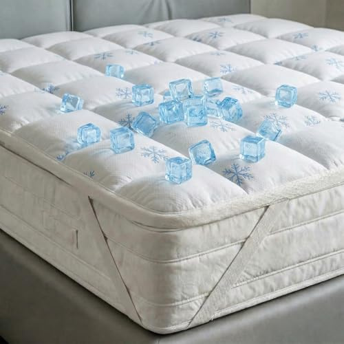 TOPPER ICE - Rinfrescante Matrimoniale 160x195 cm - Refrigerante con Elastici negli Angoli - Double Face, Soffietto 3 cm, Lavabile in Lavatrice a 40 Gradi