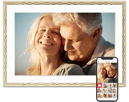 Digital Picture Frame, 10.1'' Frameo Digital Frame Wifi, 32GB Memory, 1280*800 HD Touch Screen Digital Photo Frame, Wall Mountable, Share Instantly, Anniversary, Birthday Gifts for Women, Mom, Golden