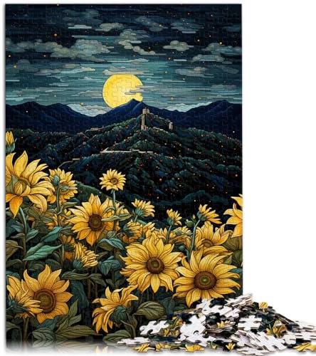 Puzzle für Sonnenblumen unter Nachtlicht, 1000 große Teile, Puzzle für Erwachsene, Holzpuzzle, anspruchsvolle Puzzles für 1000 Teile (50 x 75 cm)