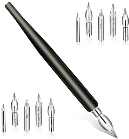 Federhalter und Halter Set mit 1 Federhalter 10 Federn Comic Stiftspitzen Set Kalligraphie Tauchstift Zeichenfeder Schönschreibfüller Schreibfeder Stifthalter Kalligrafie Set für Künstler, Schwarz