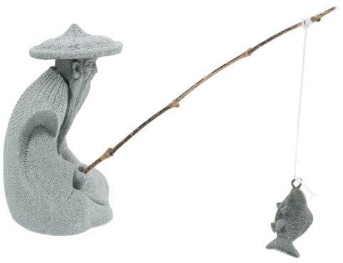 Yardwe Statue De Pêcheur Jardin Extérieur Décor Résine Figurine Chinoise Ornement Zen Aquarium Bonsaï Décoration D'Extérieur