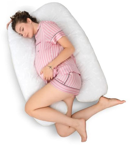 Schlafweich U-förmiges Seitenschläferkissen – Ergonomisches Schwangerschaftskissen und Stillkissen aus atmungsaktivem Bambus – Hypoallergen waschbar unterstützt Kopf Nacken Rücken und Hüfte
