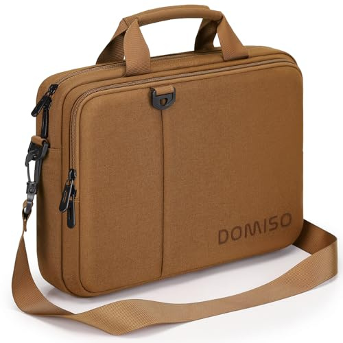 DOMISO 14 tums laptopväska portfölj, axelväska vattentät notebookväska för 14 tum IdeaPad Yoga 710 ThinkPad A475/HP Stream 14 Pavilion 14/Aspire 1 Swift 3/Dell/Asus, brun