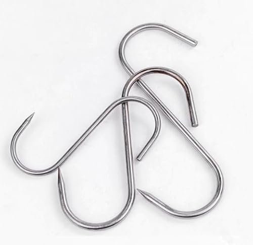 FUNSUEI 6 ganchos para carniceros de acero inoxidable 25 cm x 10 mm, ganchos para carnicero de acero inoxidable grandes, ganchos en forma de S para colgar