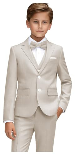 Conjunto de Traje Formal para Niños de Leader of the Beauty Traje de Boda para Niños Trajes de Comunión Cintura Ajustable para Niño Pequeño Adolescente, beige, 8 años