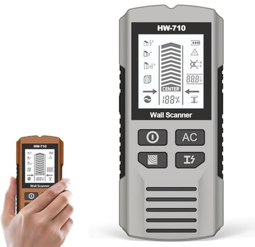 Détecteur de métaux et de Murs Portable Multifonction, détecteur Mural 4 en 1 Multifonction, avec capteur Intelligent, écran LCD HD, positionnement précis (Silver)