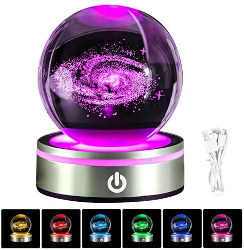 Sfera di cristallo 3D, luce notturna, sistema solare 3D, sfera di cristallo con LED, luce notturna colorata, 8 cm, con base in legno, per San Valentino, compleanno