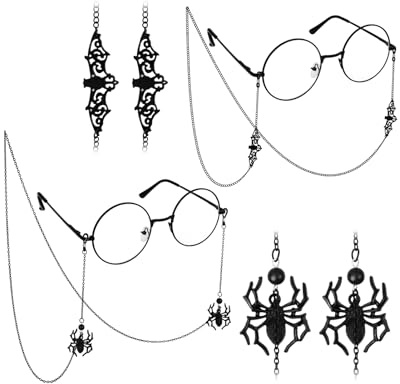 DS. DISTINCTIVE STYLE Gothic Glasses Chain with Pendants Halloween Metallic Chain for Glasses Around Neck for Women, 2 Pack